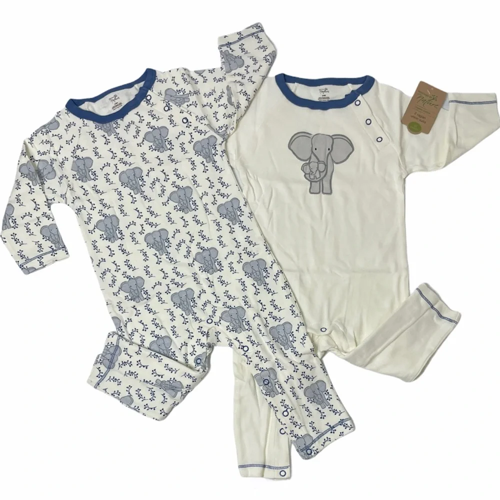 Organic Cotton One Piece Outfits Happy Elephant Luxury Infant Clothes 2 Pc Set